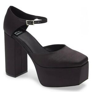 Jeffrey Campbell Over-N-Out Black Satin Platform Pumps Chunky Block Heel Size 11
